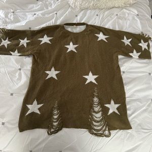 Easel Oversized Star Pattern Distressed Sweater Tunic - Size S/M